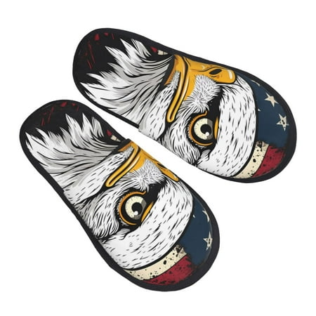 

Kdxio American Bald Eagle Pattern Slippers for Women Memory Foam Fuzzy House Slippers Bedroom Non-slip Warm Womens Slippers