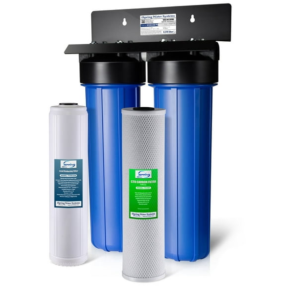 iSpring Whole House Water Filter System w/ 20" x 4.5" Sediment, Carbon, and Lead Reducing Water Filters, 2-Stage Whole House Water Filtration System, Model: WGB22B-PB