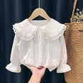 thumbnail image 5 of KYAIGUO 9M-7T Baby Newborn White Shirt for Girls Spring Lapel Lace Shirt Toddler Button down Double Lapel Blouse Kids Fall Flared Sleeves Princess Shirt, 5 of 9