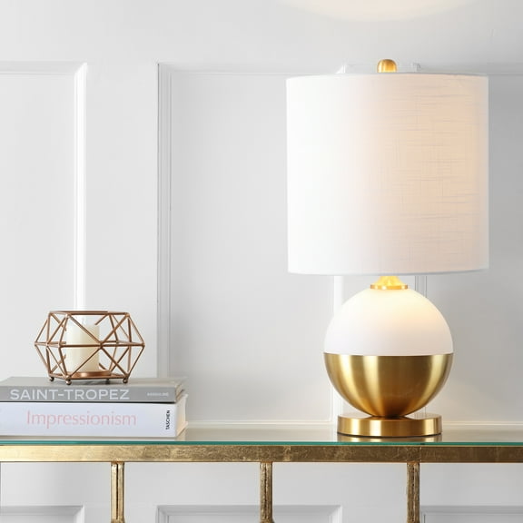 JONATHAN Y Carr 23.5" Ceramic/Metal LED Table Lamp, White/Brass, JYL5005A