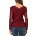 thumbnail image 3 of INSPIRE CHIC Valentine's Day Women's Floral Lace Top V-Neck Long Sleeve Lace Scalloped Trim Blouse XS Burgundy, 3 of 8