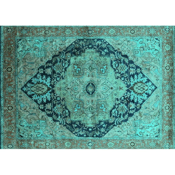 Ahgly Company Machine Washable Indoor Rectangle Oriental Turquoise Blue Industrial Area Rugs, 5' x 8'