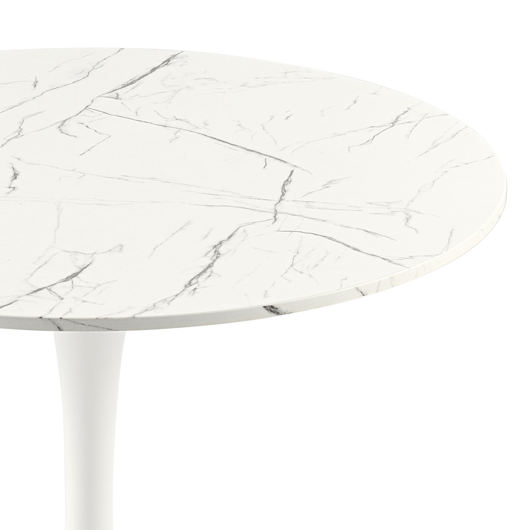Bestco 32in Faux Marble Dining Table Round Accent Table w Tulip Pedestal for 2-4, White