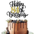 thumbnail image 1 of Decoración para tartas Leetaivie Happy 84th Birthday con purpurina negra y dorada, 1 of 6