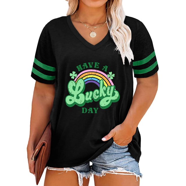 Camiseta QAUN para el Día de San Patricio para mujer, talla grande, trébol