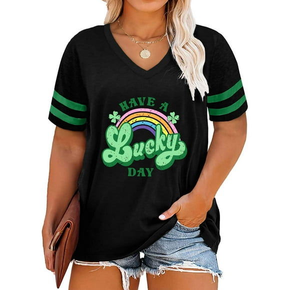 Camiseta QAUN para el Día de San Patricio para mujer, talla grande, trébol