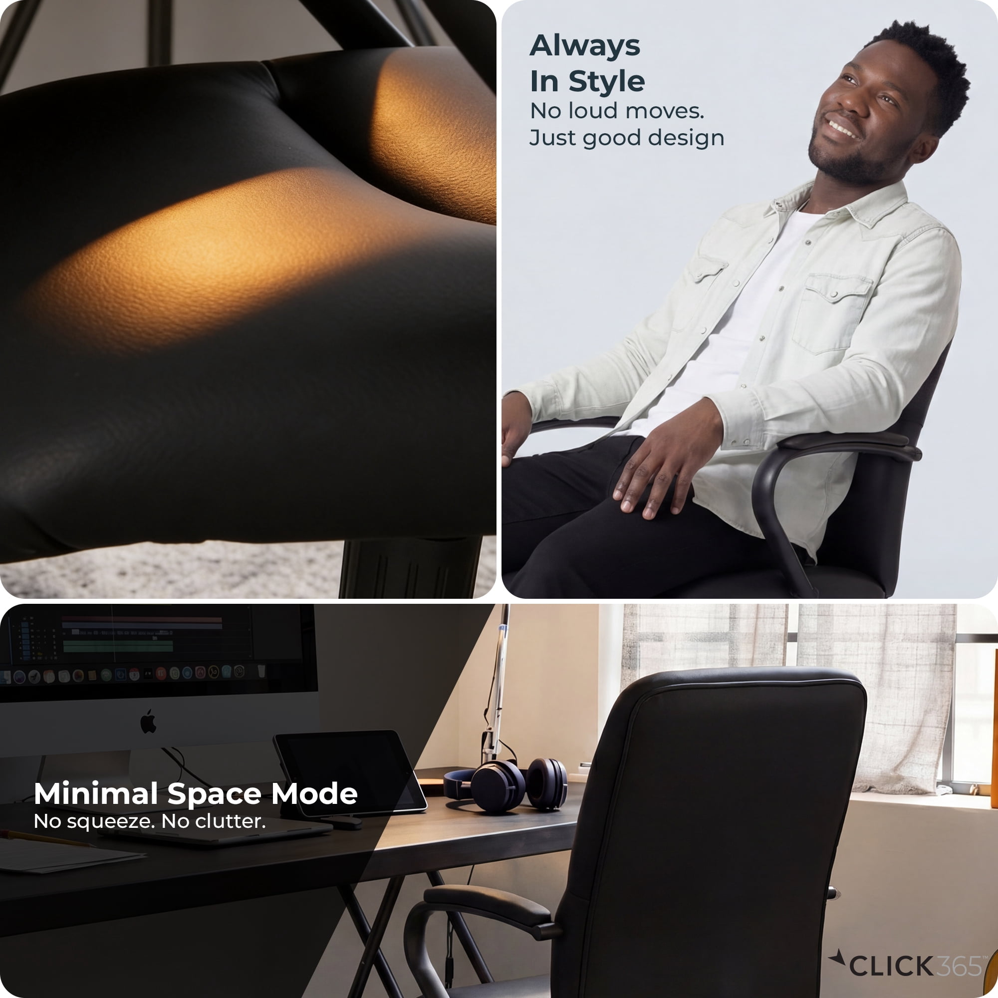 Click 365 Adult Polyurathane Mid Back Indoor Commercial Ergonomic Office Chairs Hardware Kit, Black