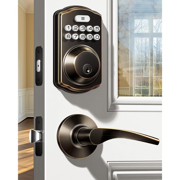 Keyless Entry Door Lock with 2 Lever Handles - Electronic Keypad Deadbolt, Easy Installation Digital Smart Front Door Lock Set, Oil Rubbed Bronze