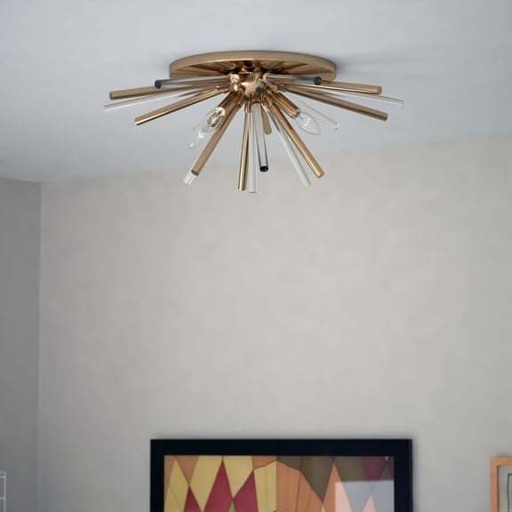 Aria 22.5-in Natural Brass 4 Light Mid Century Modern Sputnik Flush Mount Ceiling Fixture with Glass Accents