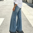 thumbnail image 5 of CLOISE Palazzo Pants for Women with Pockets Mid Waist Wide Leg Long Pants Denim Solid Baggy Casual Outfits Blue XL, 5 of 6