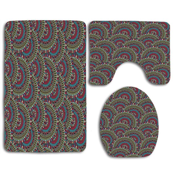 ABPHQTO Coloridas etnias marroquíes Redondo Ornamental Arquitectura Islámica Edificio Palacio Turismo Juego de alfombras de baño de 3 piezas Alfombra de baño Alfombra de contorno y tapa de inodoro