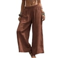 thumbnail image 3 of Mceream Linen Pants Women Wide Leg Plus Size Casual Lightweight Elastic Waist Pants Loose Fit Summer Boho Flowy Pants Vacation Fashion Outfits Coffee XL, 3 of 3