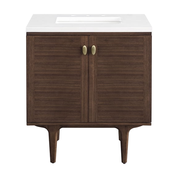James Martin 670-V30-WLT-3WZ Single Vanity Mid-Century Walnut w/ White Zeus Top