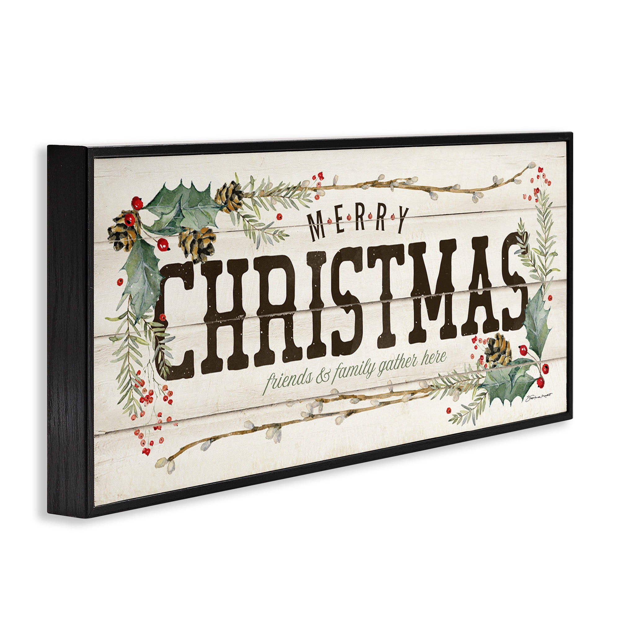 Stupell Industries Merry Christmas Friends & Family Holiday Painting Black Framed Art Print Wall Art, 24 x 10