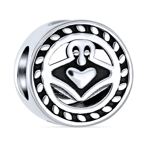 Bling Jewelry Womens BFF Celtic Claddagh Charm Bead in Oxidized Sterling Silver