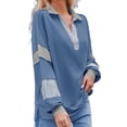 thumbnail image 5 of Women's Color Block Oversized Polo Sweatshirt V Neck Long Sleeve Casual Pullover Loose Tops, 5 of 6