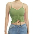 thumbnail image 3 of MixMatchy Women's Tunnel Drawstring Front Tie Ribbed Strap Ruffle Hemmed Cropped Length Cami Top, 3 of 5
