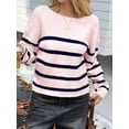 thumbnail image 4 of Women'S Crew Neck Cropped Sweater Fall Long Sleeve Chunky Knit Pullover Sweater Tops Pink Blue M, 4 of 7