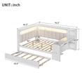 thumbnail image 5 of Harper & Bright Designs Full Size Corner Daybed with Storage Shelves & Trundle, Wood Corner Bed with Charging Station & LED Light, Desk & Upholstered Headboard and Backrest, White, 5 of 14
