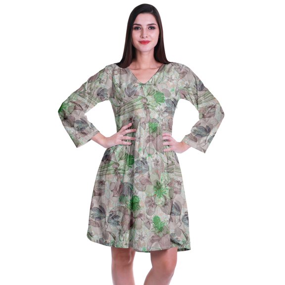 Moomaya Designer Printed Short Flared Dress Full Sleeve Velvet Tunic Dresses For Women