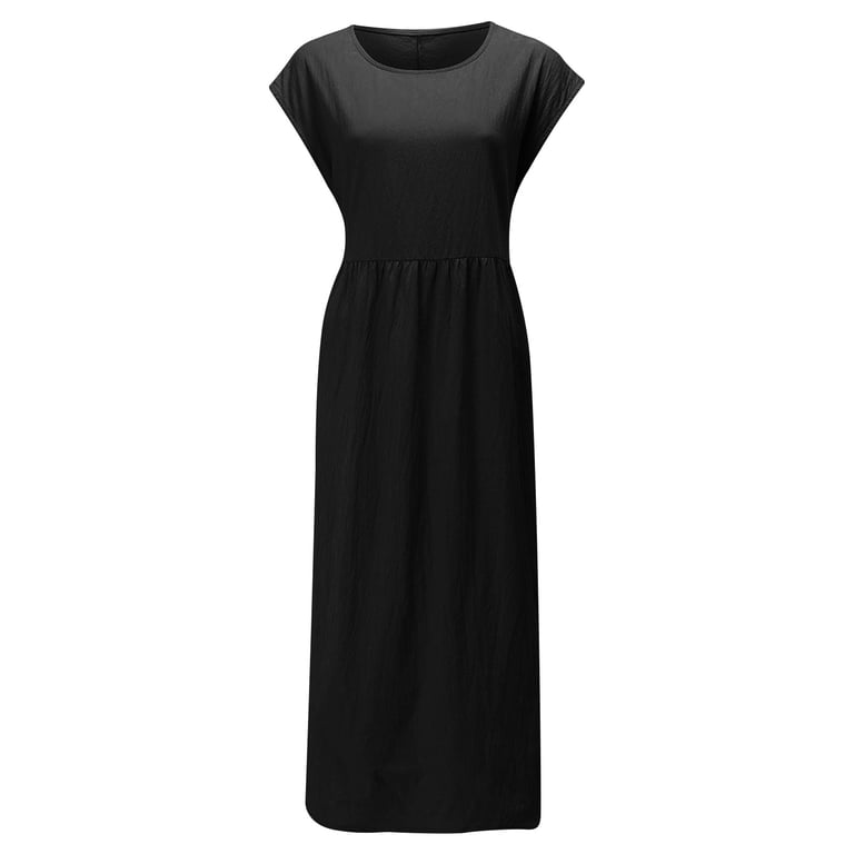 Summer Baggy Jersey Dress Women's A-Line Short Sleeve Loose Fit Jersey Knit Solid Midi Summer Baggy Jersey Dress Women's A-Line Short Sleeve Loose Fit Jersey Knit Solid Midi