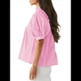 thumbnail image 4 of Blusa con Cuello en V y Mangas Abullonadas para Mujer, Estilo Babydoll, Peplum, Elegante, Informal, Plisada, Holgada. Rosa S, 4 of 6