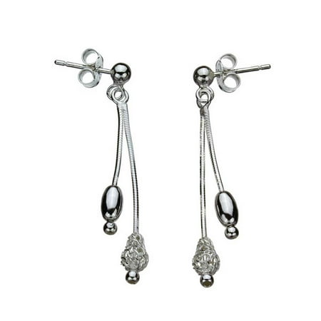 - Sterling Silver Diamond-Cut Snake Chain Dangle Post Earrings Italy