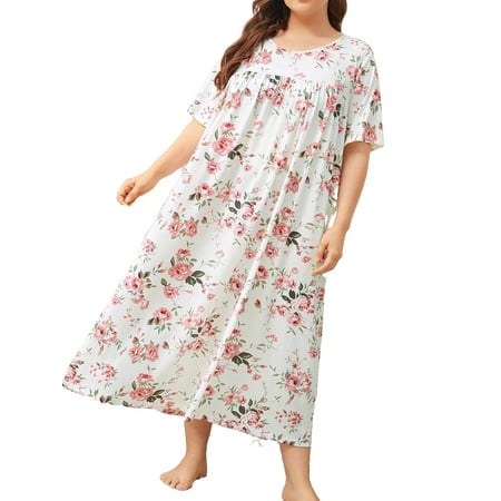 

Casual All Over Print Scoop Neck Sleepshirts Elbow-Length Multicolor Plus Size Nightgowns & Sleepshirts (Women s)