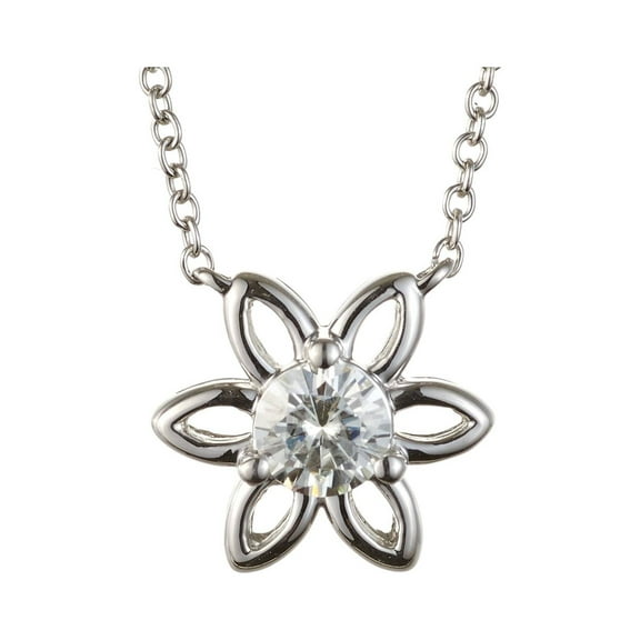 0.33 CTW DEW Round Moissanite Floral Pendant in Sterling Silver