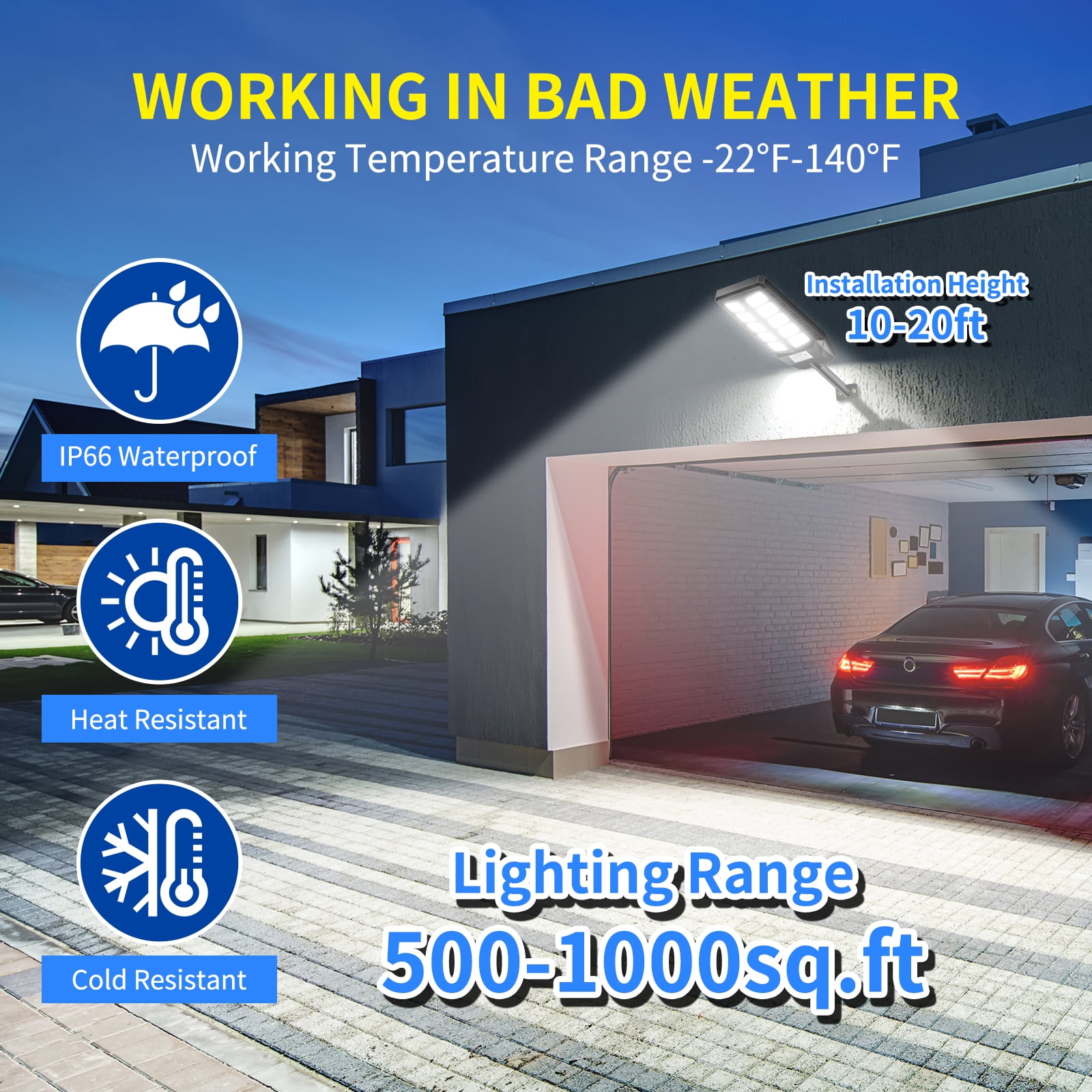 Solar Lights Outdoor Waterproof, Solar Flood Lights Outdoor, Solar Street Lights Outdoor, 6500K Dusk to Dawn Solar Security Flood Lights Motion Sensor with Remote Control for Parking lot