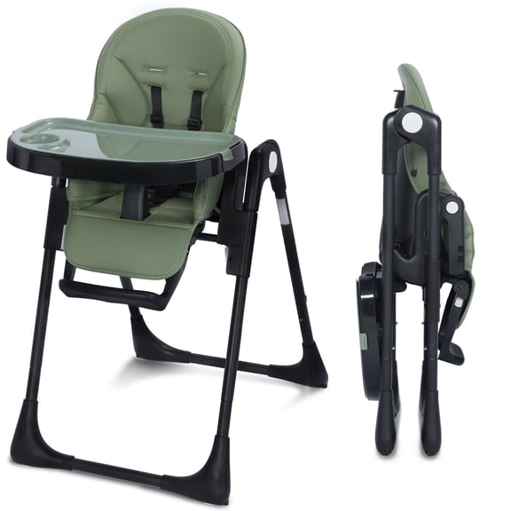 AILEEKISS Foldable High Chair for Baby, Toddler Eating Chair with Detachable Double Trays, Green