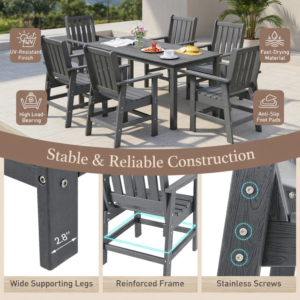 Hommoo 2-Pack Modern Patio Dining Chairs with Wide Armrests, HDPE Outdoor Chairs for Deck, Patio & Backyard, Sturdy, Weather-Resistant, Easy Assembly, Gray