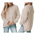thumbnail image 3 of Womens Crewneck Pullover Sweater Long Sleeve Knit Side Slit 2025 Fall Winter Sweater Tops Light Khaki L, 3 of 8