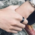 thumbnail image 4 of 6mm/8mm Black Matte Bands Men's Stainless Steel Blue Plating Gift Ring Size 7-12, 4 of 7