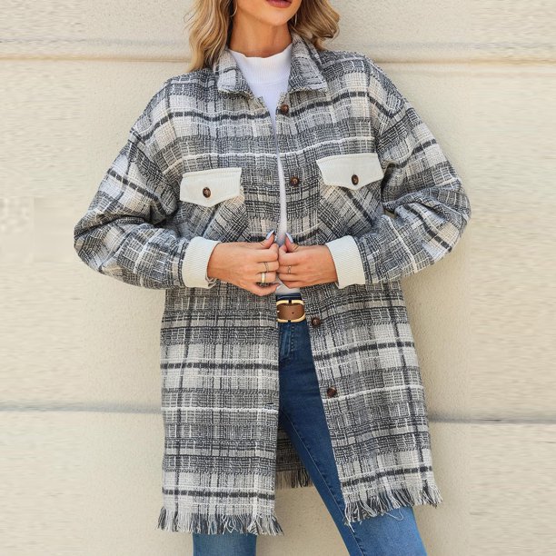 Chaquetas y abrigos casuales de manga larga sin capucha para mujer, chaqueta informal cómoda de manga larga a la moda con botones.