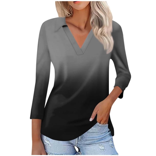 Blusas para las Mujeres Casual 3/4 Manga Botón de la Camiseta Cuello Impresión, Ligera Blusa de Verano