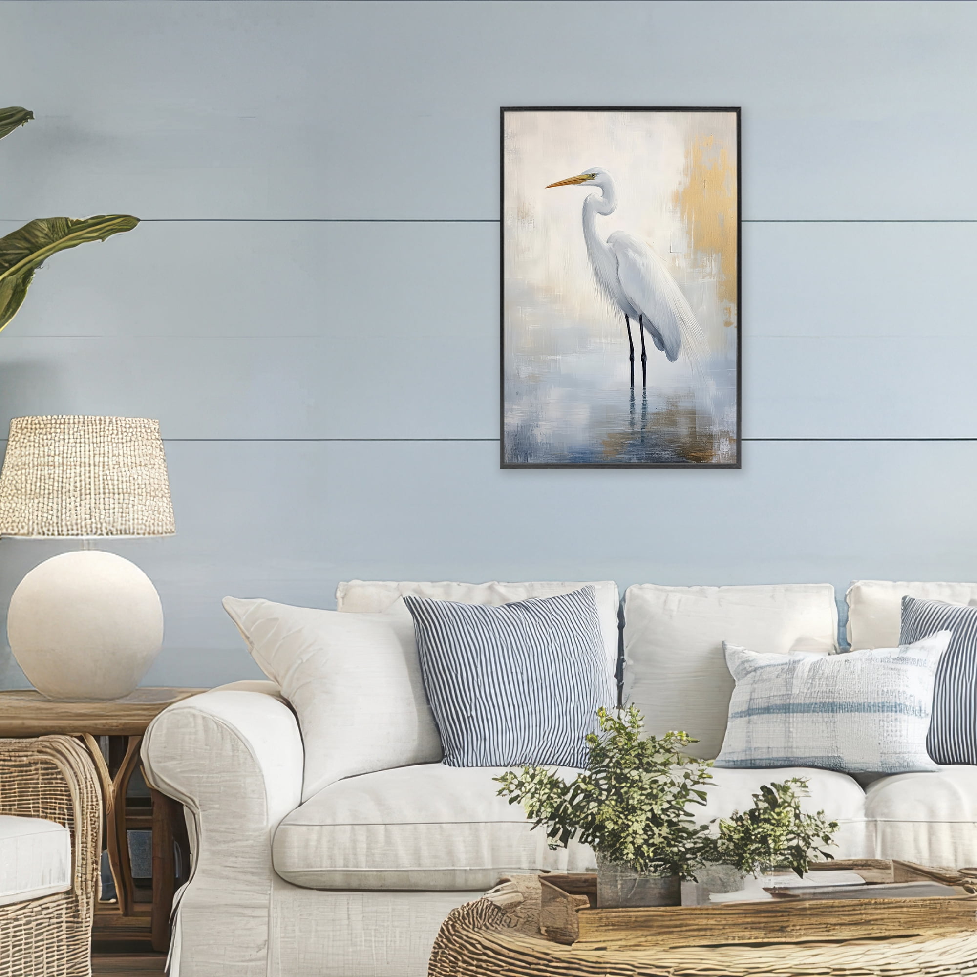 Stupell Industries Distressed Egret with Misty Reflection Black Framed Giclee Art, design by Petal Prints Design