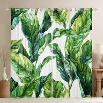 Feelyou Green Tropic Leaves Blackout Curtains Set of 2 (52x84 Each), Watercolor Plant Window Curtains, Summer Botanical Theme Curtains and Drapes, Living Room Curtains Decor