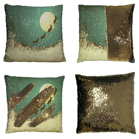 Reindeer Home Decor GCKG Christmas Theme Pillowcase, Winter Holiday Merry Christmas Happy Snowman and Reindeer Reversible Mermaid Sequin Pillow Case Home Decor Cushion Cover 16x16 inches ()