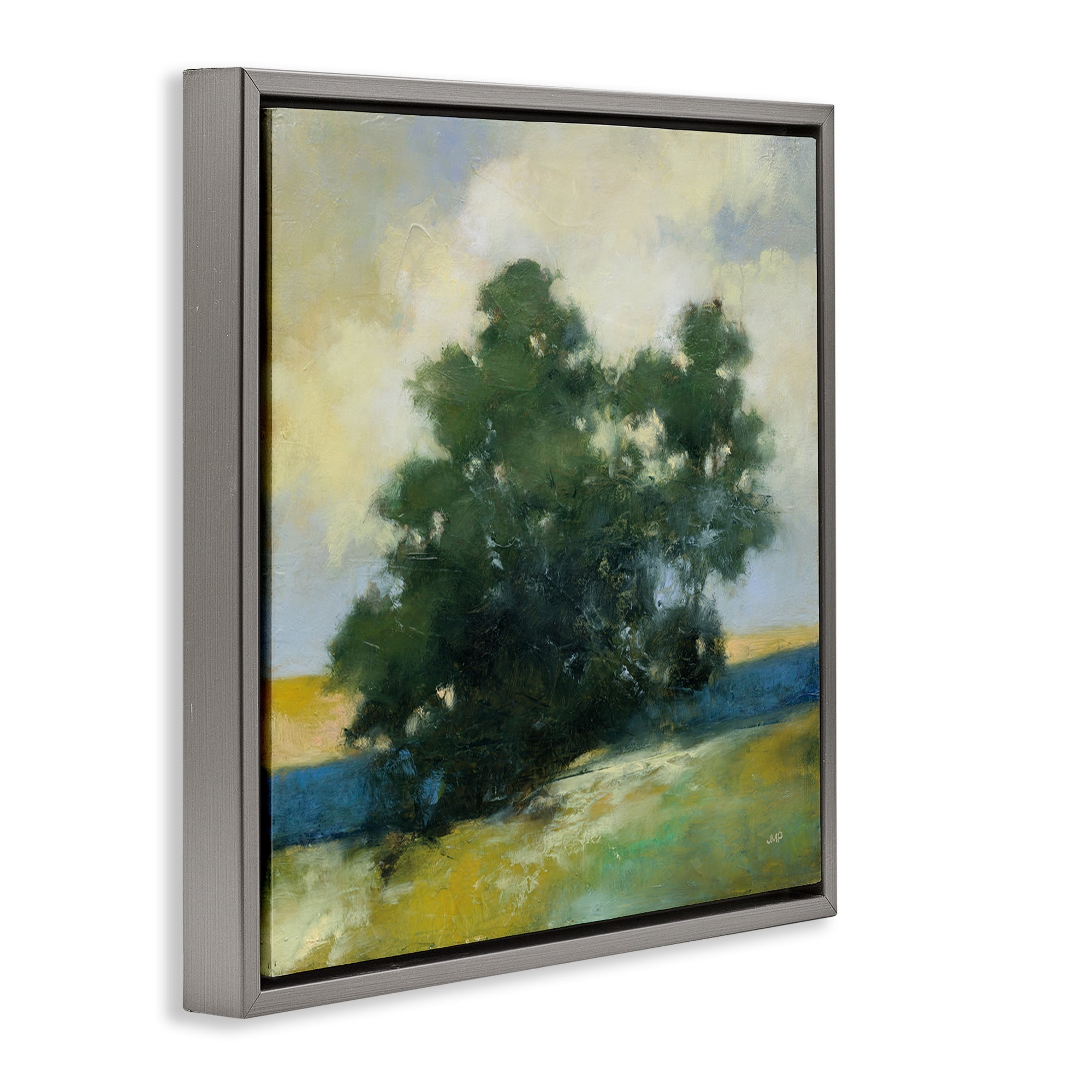 Stupell Industries Solitary Trees Landscape Landscape & Nature Painting Gray Floater Framed Canvas Art Print Wall Art, 18 x 18
