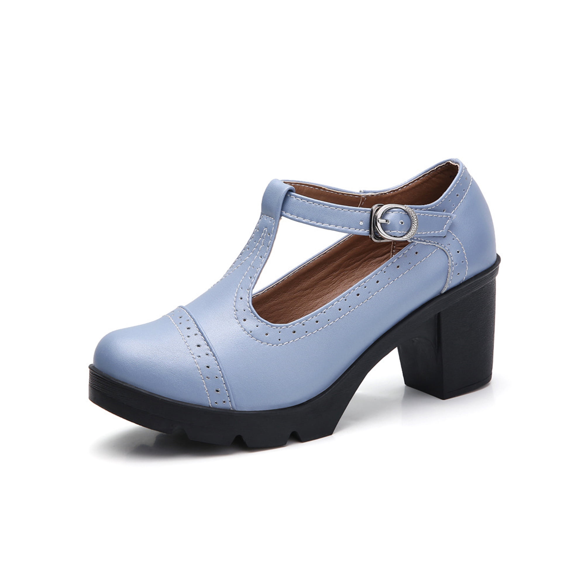 UKAP Ladies Mary Jane Heels Round Toe Chunky High Heel Ankle Strap Shoes Walking Pumps Lightweight Dress Blue 9 Walmart