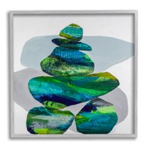 Stupell Vivid Aqua Zen Balancing Rocks Abstract Painting Gray Framed Art Print Wall Art