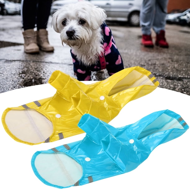 2 Uds Impermeable Para Perros Abrigo Impermeable Con Capucha Ropa Impermeable Con Rayas Reflectantes De Seguridad Amarillo Azul Amarillo Azul M