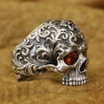 thumbnail image 5 of Red CZ Eyes 925 Sterling Silver Tang Dynasty Engraving Pattern Skull Punk Ring TA439 US Size 15, 5 of 16