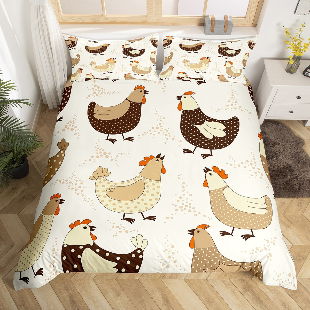 YST Cute Chicken Duvet Cover for Kids Child,Retro Animal Bedding Set