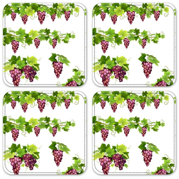 Vinyl Drink Coasters - Set of 4 - Purple Grapes on Vines
