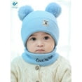 thumbnail image 3 of Deago 2Pcs Newborn Kids Baby Boy Girl Pompom Hat Winter Warm Knit Bobble Beanie Cap Scarf Set (Blue), 3 of 8