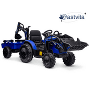EastVita 24V Ride on Toys Tractor, Kids Ride on Car Toy Excavator Bulldozer, 24V Farm Tractor w/Trailer, Shovel Bucket, Digger, Remote Control, EVA Tires, LED Lights, Music, USB