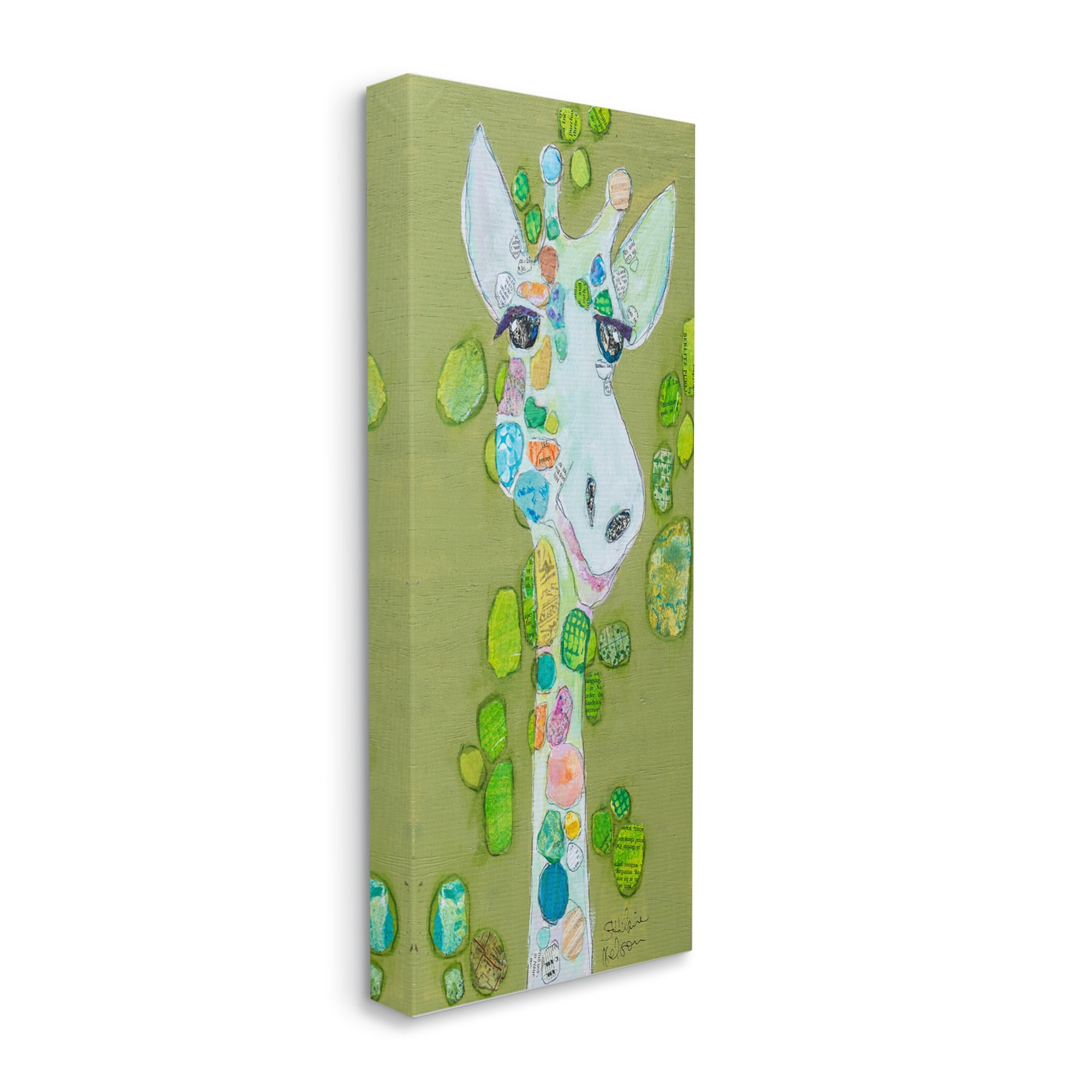 Stupell Industries Green Giraffe Collage Animals & Insects Painting Gallery Wrapped Canvas Art Print Wall Art, 10 x 24