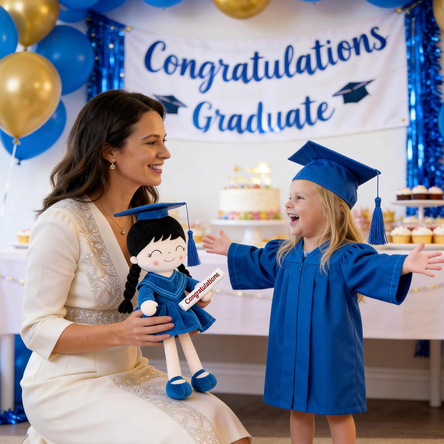 Gloveleya 16" Blue Graduation Plush Toy - Dreamy Soft Girl Doll for Graduation Ceremony - Preschool Kindergarten Gift for Girls, Class of 2026 Memento